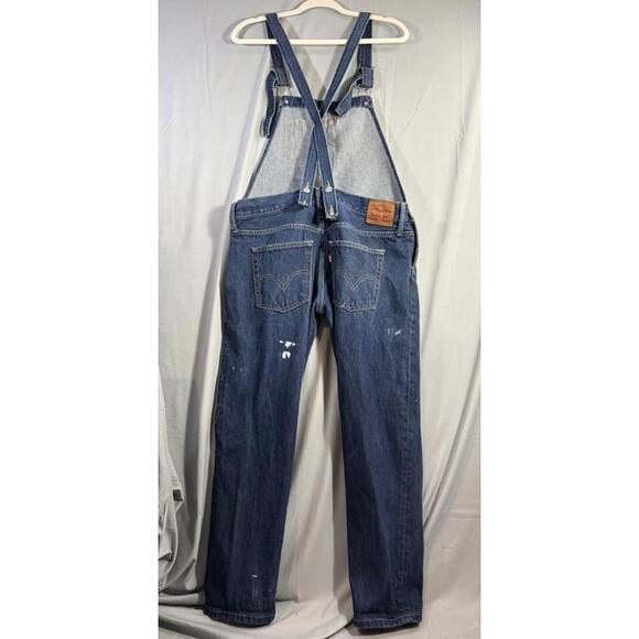 Levi’s Denim Bib Overalls Womens sz M Distressed Paint - Picture 1 of 9